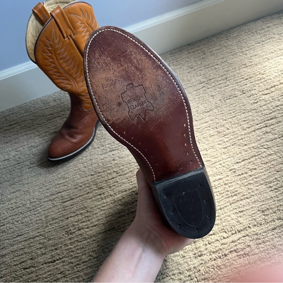 Brown Alligator Print Leather Cowboy Boots - Picture 5 of 9